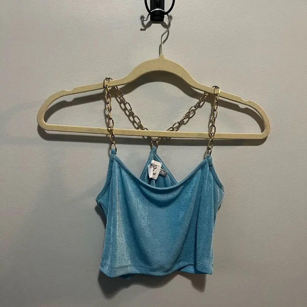 Princess Polly Shimmer Blue Gold Chain Bralette Tank 2